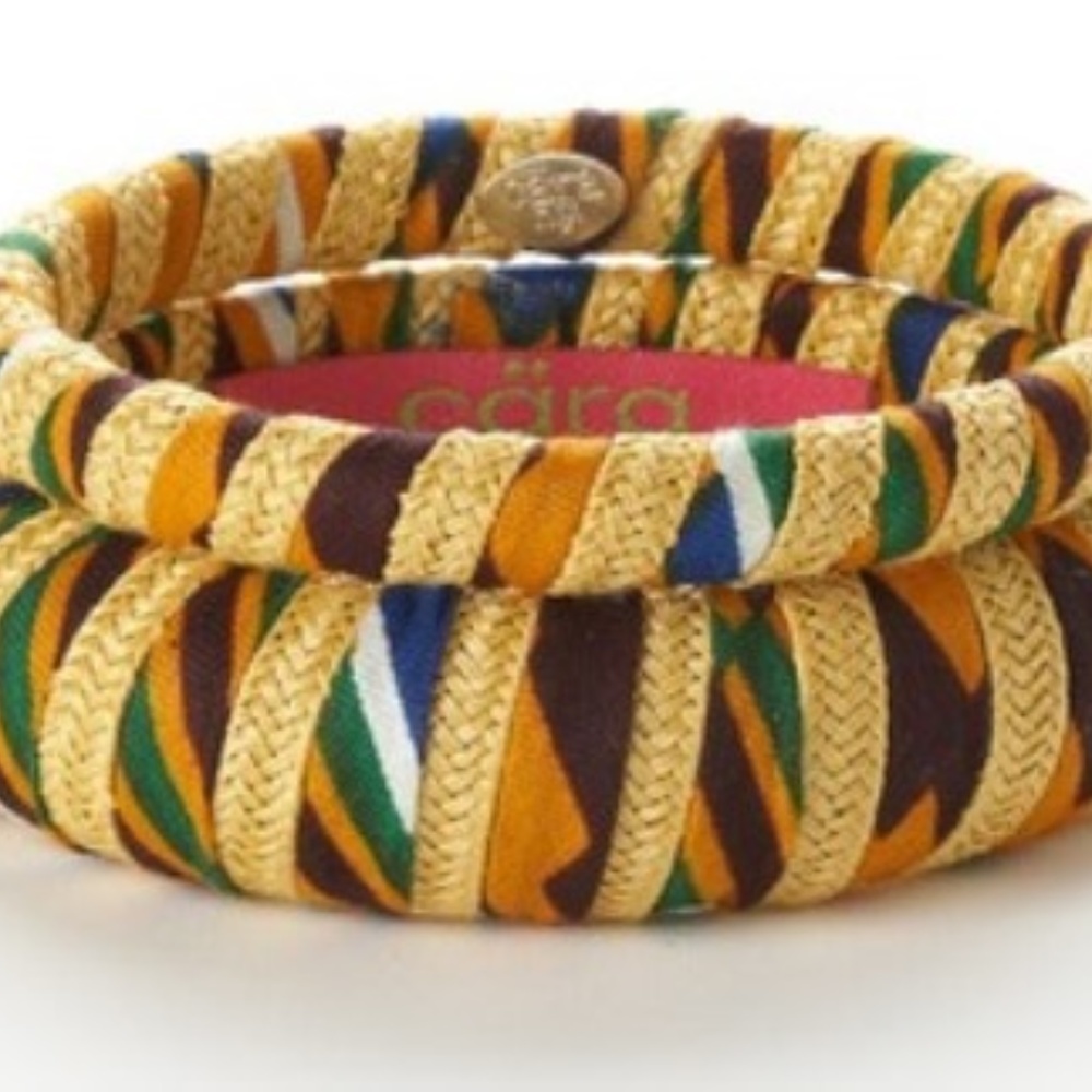 Cara Couture Yellow Ethnic Print Fabric Bangle Set
